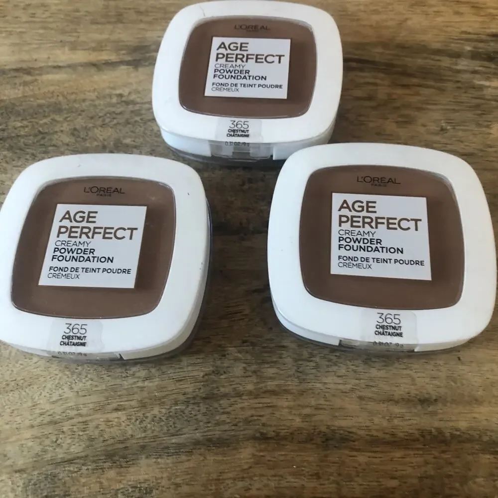 (3) L'OREAL PARIS AGE PERFECTION CREAMY POWDER FOUNDATION 365 CHESTNUT